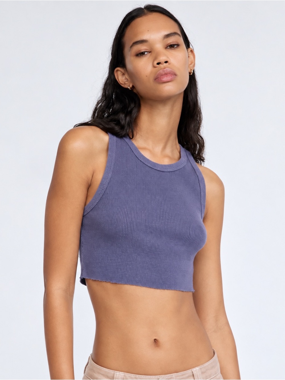 Aritzia TNA Ribbed Cropped Tank Top in Dusty Purple